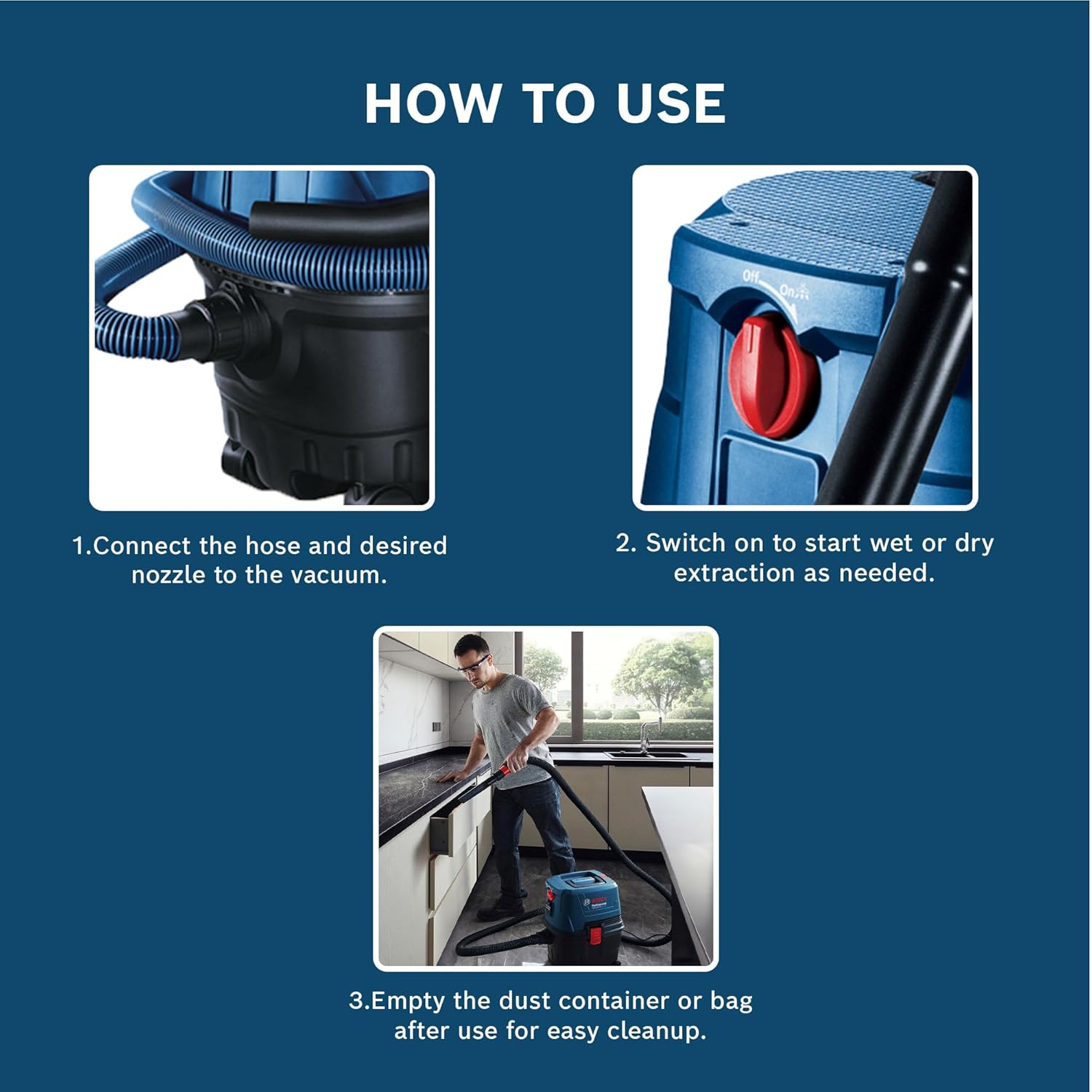 Bosch GAS 15 PS Heavy Duty Corded Electric Wet & Dry Vacuum Cleaner, 1,100W, 270 mbar, 10 Litre Tank , 6 kg + Nozzle & Accessories, 1 Year Warranty
