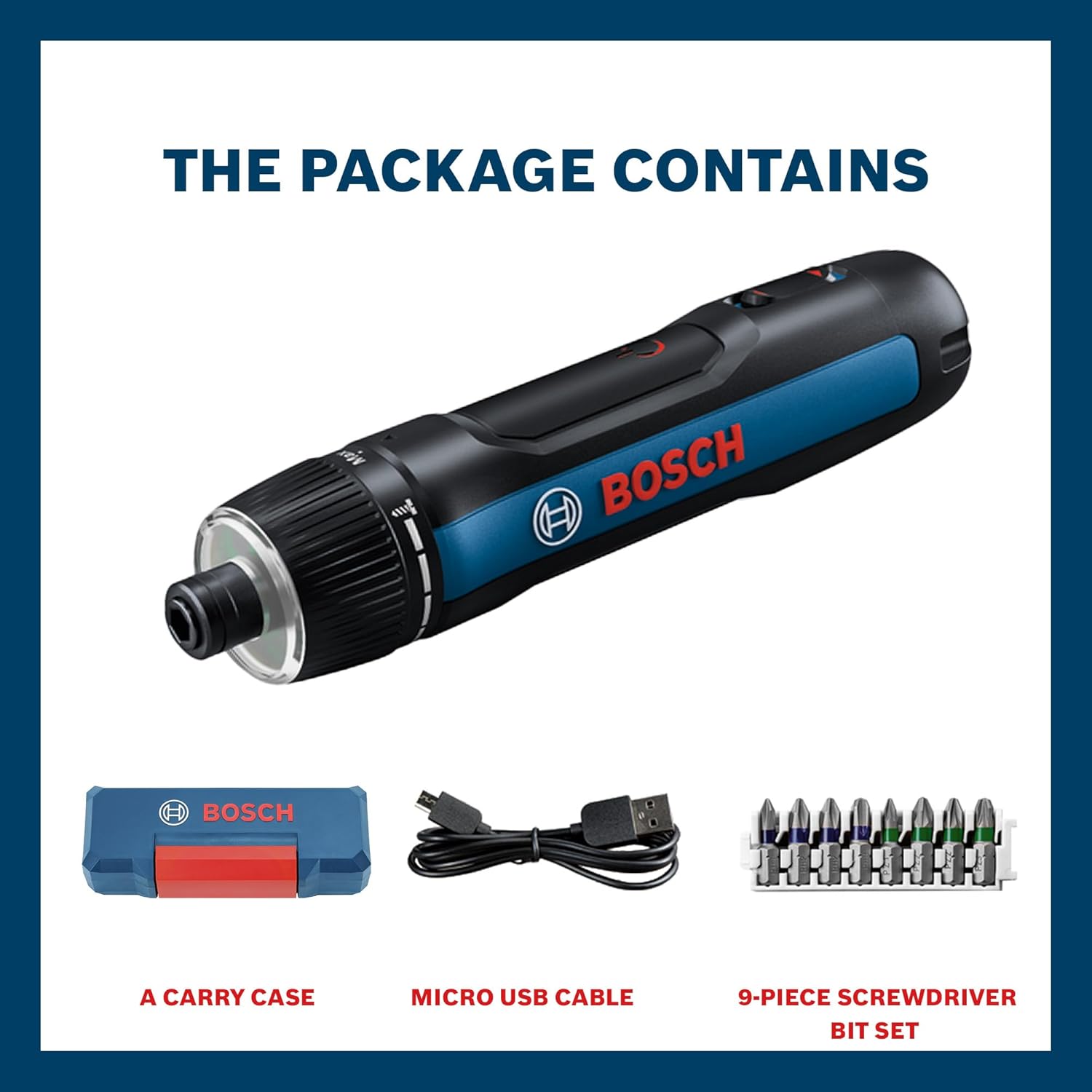 BOSCH GO 3.0 Professional Screwdriver Kit | 9-Piece Screwdriver Bit Set| 2.0Ah Battery | Speed 360 RPM | Torque 5/2 Nm | Push Start and Smart Stop | ¼” HEX Universal Bit Holder