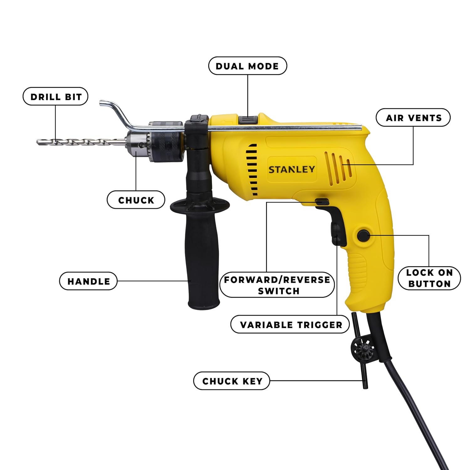 STANLEY SDH600KM-IN 600W 13mm Drill Machine with Mechanical Toolkit for Home, DIY & Professional Use (120-Pieces) – Includes Hammer Drill, Hammer & Measurement Tape, 1 Year Warranty