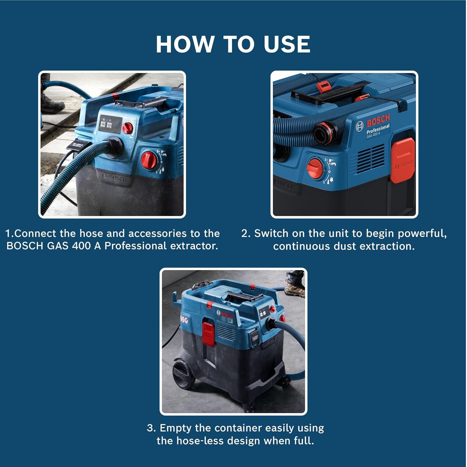 BOSCH Gas 400 A Professional All-Purpose Extractor with Powerful Suction