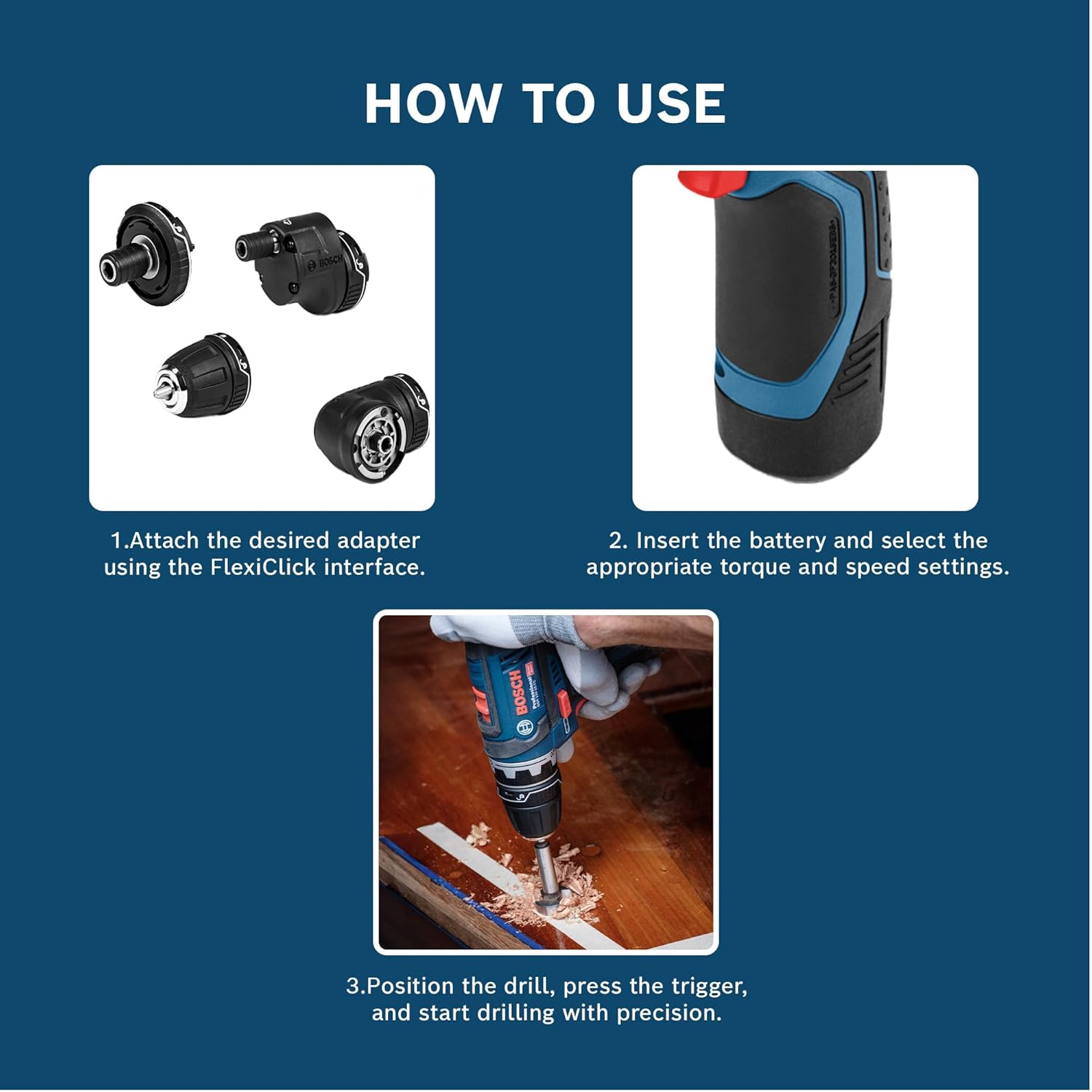 Bosch GSR 12V-15 FC Heavy Duty Cordless Drill, 19 mm, 1/4″ Tool Holder, FlexiCLick System, 0.6 kg, + 2 x battery GBA 12V 2.0Ah, Quick charger GAL 12V-40 Professional & Accessories, 1 Year Warranty