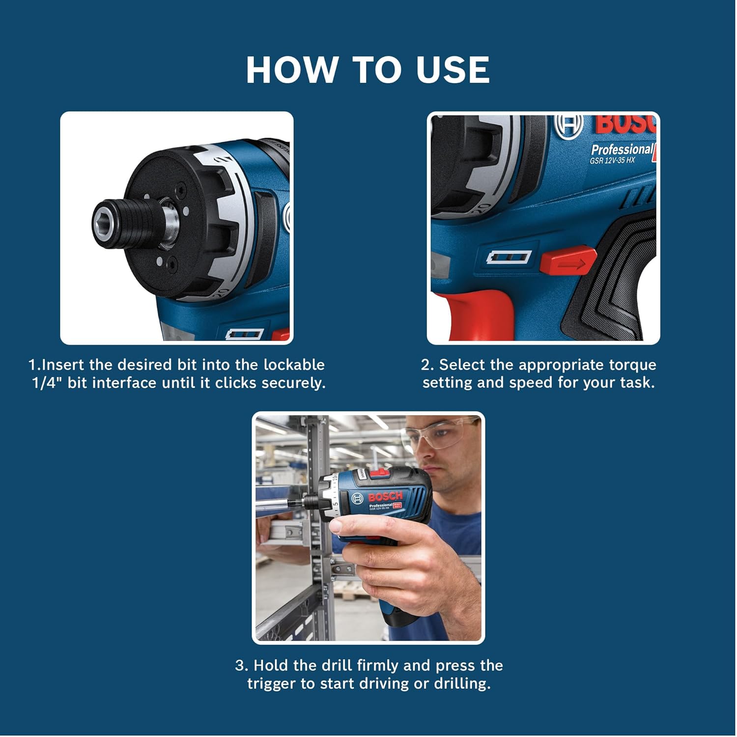 Bosch GSR 12V-35 HX Heavy Duty Cordless Screwdriver, Brushless Motor, Metal Gear, 1,750 rpm, 10 mm Chuck, 1/4″ bit, 0.5 Kg + Carrying Case (12V Battery and Charger sold