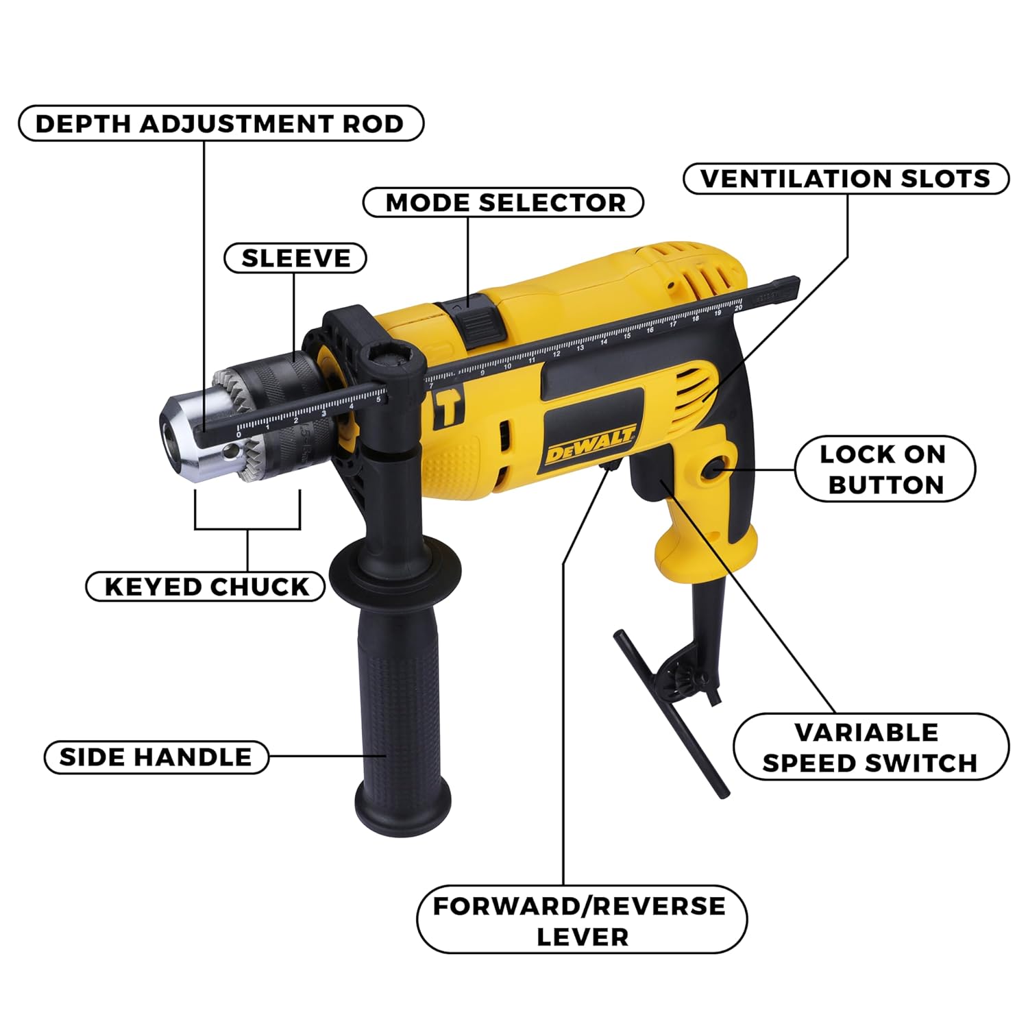 DEWALT DWD024-IN Impact Drill Machine for professional applications 750Watt 13mm