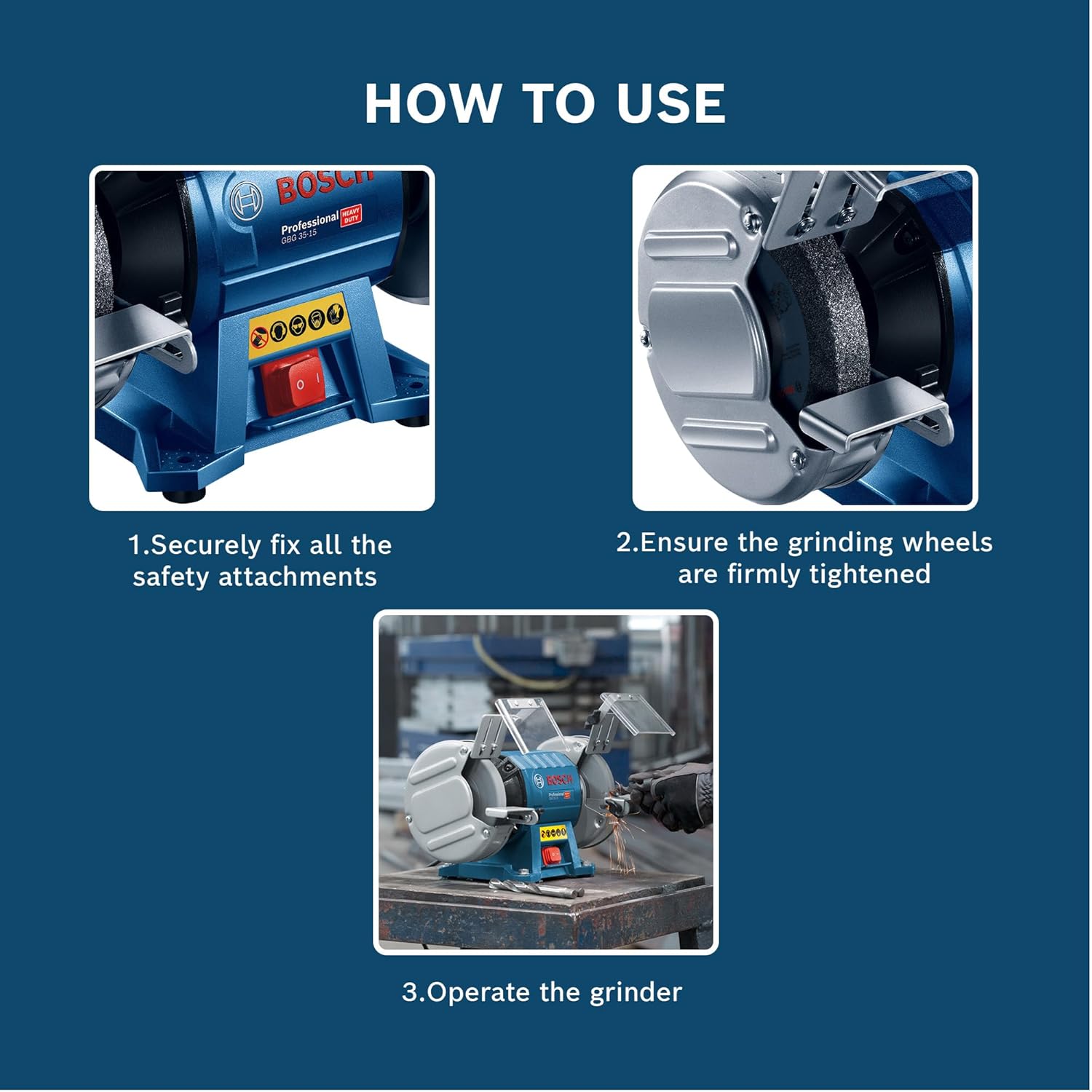 BOSCH GBG 35-15 Heavy Duty Double Wheeled Bench Grinder | 350 W | Die-Cast Aluminium Housing with Ball Bearings | Rated Speed 3000 rpm | Grinding Wheel-20 mm| Professional Power Tool | 1 Yr Warranty