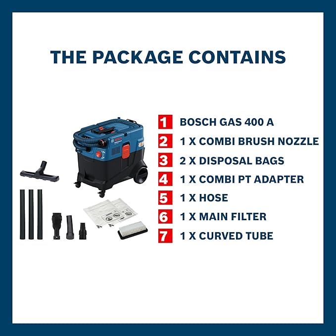 BOSCH Gas 400 A Professional All-Purpose Extractor with Powerful Suction, Automatic Filter Cleaning, Easy Dust Disposal & Integrated Hose Storage, 1 Year Warranty