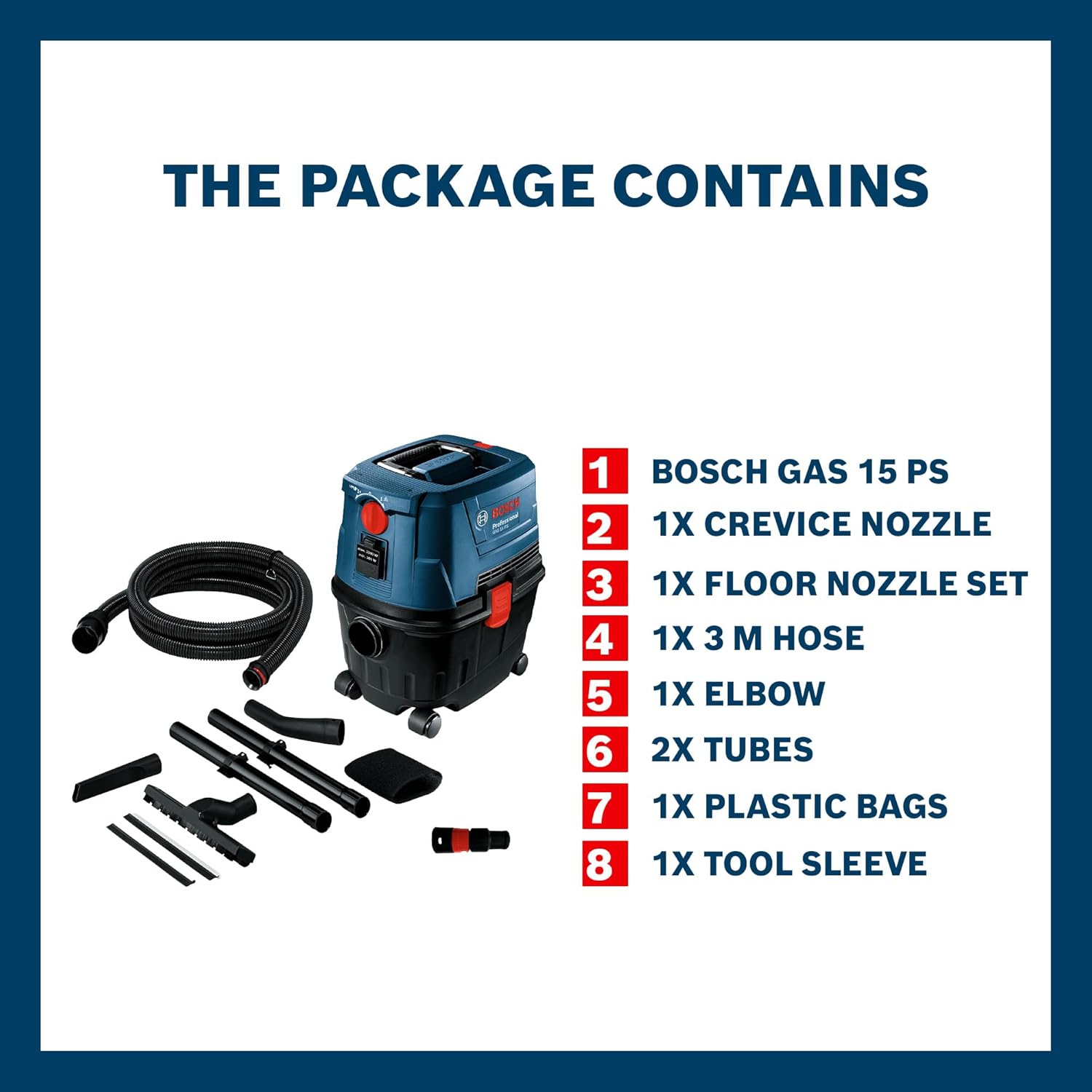 Bosch GAS 15 PS Heavy Duty Corded Electric Wet & Dry Vacuum Cleaner, 1,100W, 270 mbar, 10 Litre Tank , 6 kg + Nozzle & Accessories, 1 Year Warranty