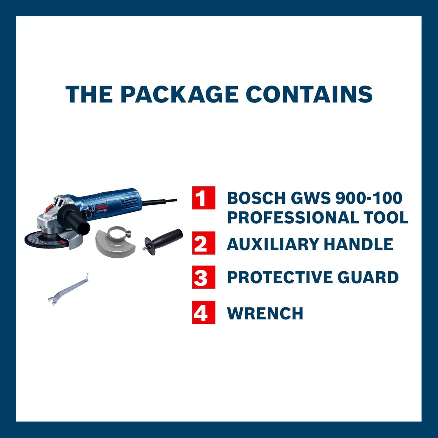 Bosch GWS 900-100 Angle Grinder with 900W Motor, 100mm Disc, M10 Thread, 2-Way Switch & Restart Protection for Heavy Duty Use, Includes Wrench & Box