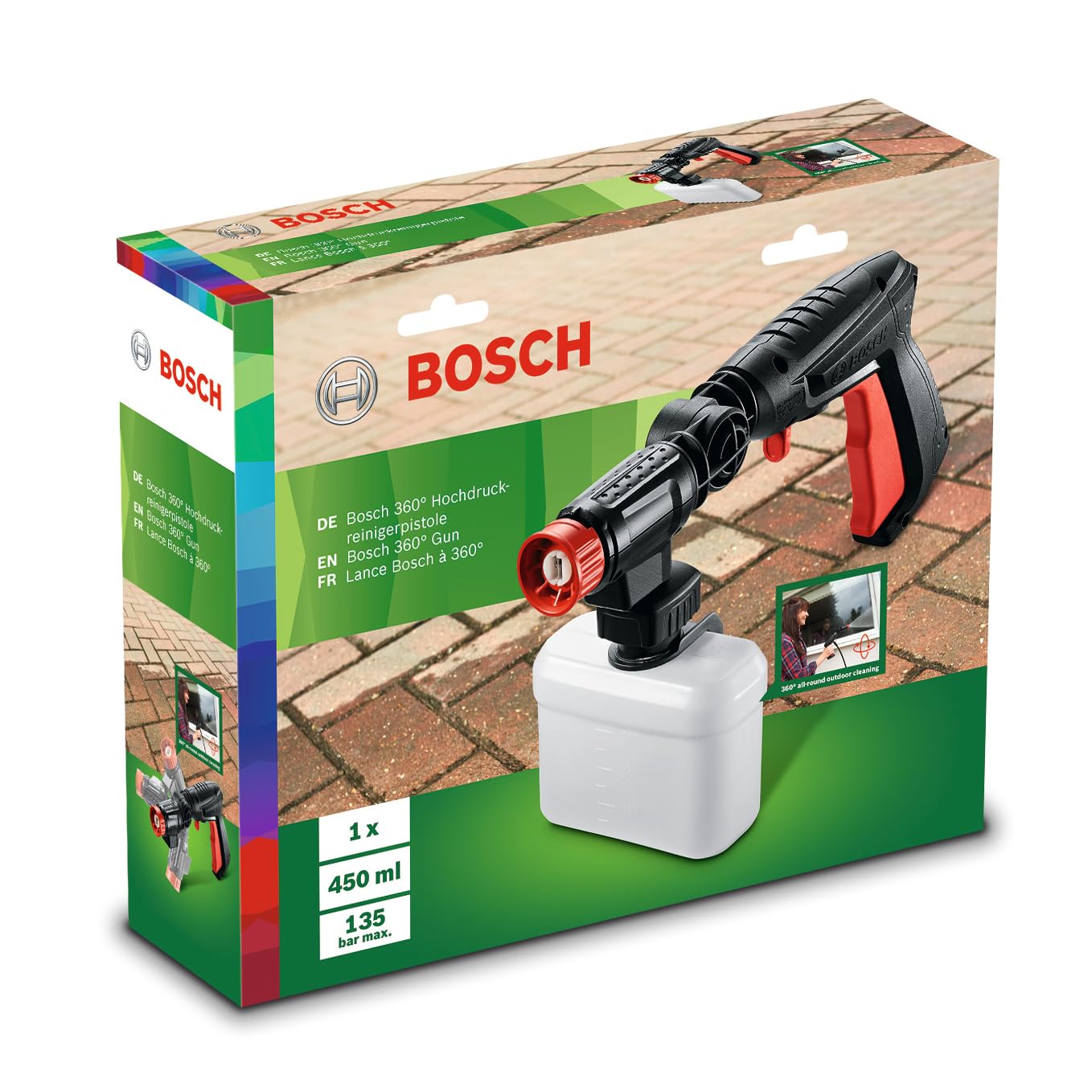 BOSCH 360 Degree High Pressure Washer Gun, 360° Joint Gun, Max Pressure 140 Bar, Variable Nozzle & High-Pressure Detergent Nozzle, Heavy-Duty Cleaning, Accessory for Aquatak Pressure washers, 0.50 Kg