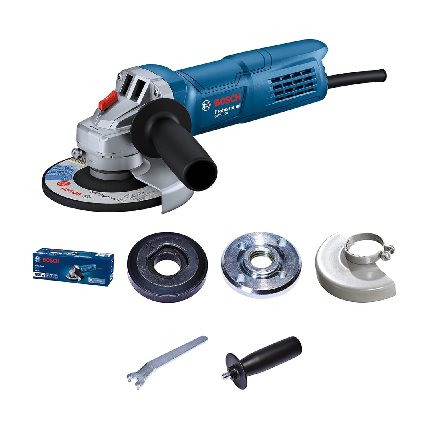 BOSCH Professional GWS 800 Angle Grinder 800W Power No-load Speed of 11000 RPM Versatile Cutting and Grinding Tool M10 Grinding Spindle Thread 100 mm Disc