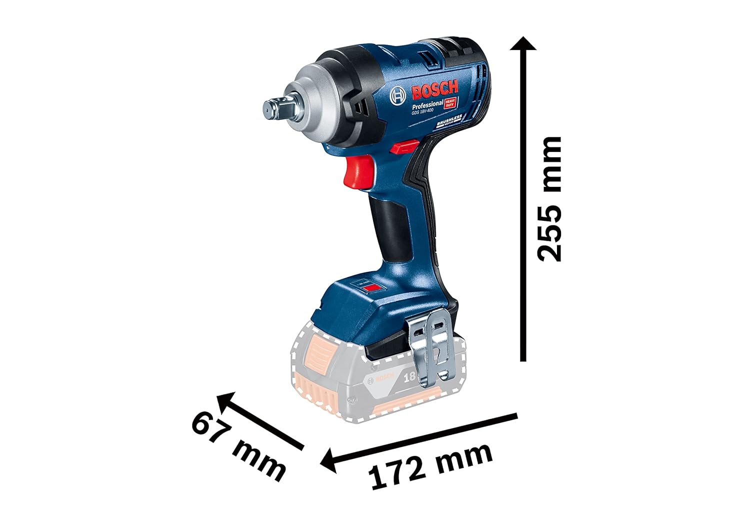 Bosch GDS 18V-400 Heavy Duty Cordless Impact Wrench, M20, Brushless Motor, 1050 Nm, 3700 Bpm, 1/2”, 2.9 Kg, Auto Bolt Release (Abr), Solo Tool, Loosen and Tighten Robust Nuts,