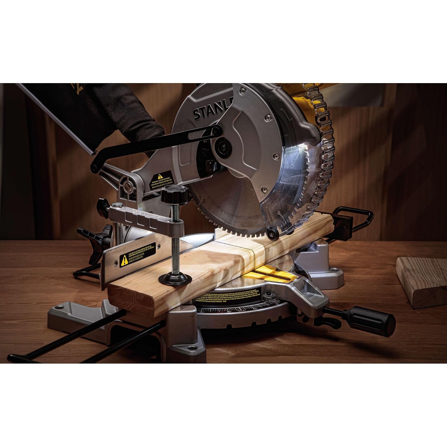 STANLEY SM16-IN 1650W 10 Compound Mitre Saw, 4800 RPM, Compact Size and Lightweight 254mm Blade Diameter+ 1 Year Warranty, (Yellow and Black)