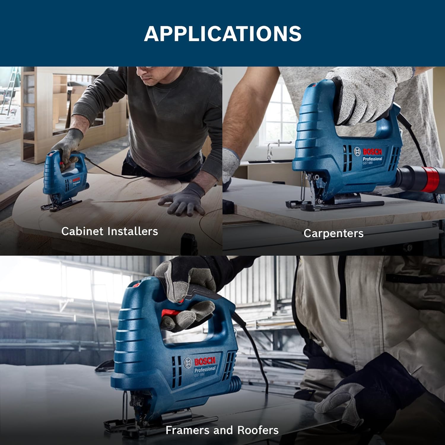 BOSCH GST 680 Corded Electric Jigsaw 500W Motor Stroke rate at No Load- 800-3100 spm Cutting Depth 68mm Lightweight & Portable 1 Wood Blade & 1 Allen Key Included