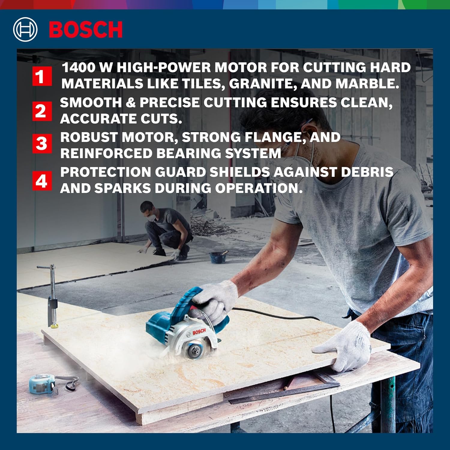 BOSCH Professional GDC 140 Electric Tile Cutter, Electric Tile Cutter with Chuck Wrench,
