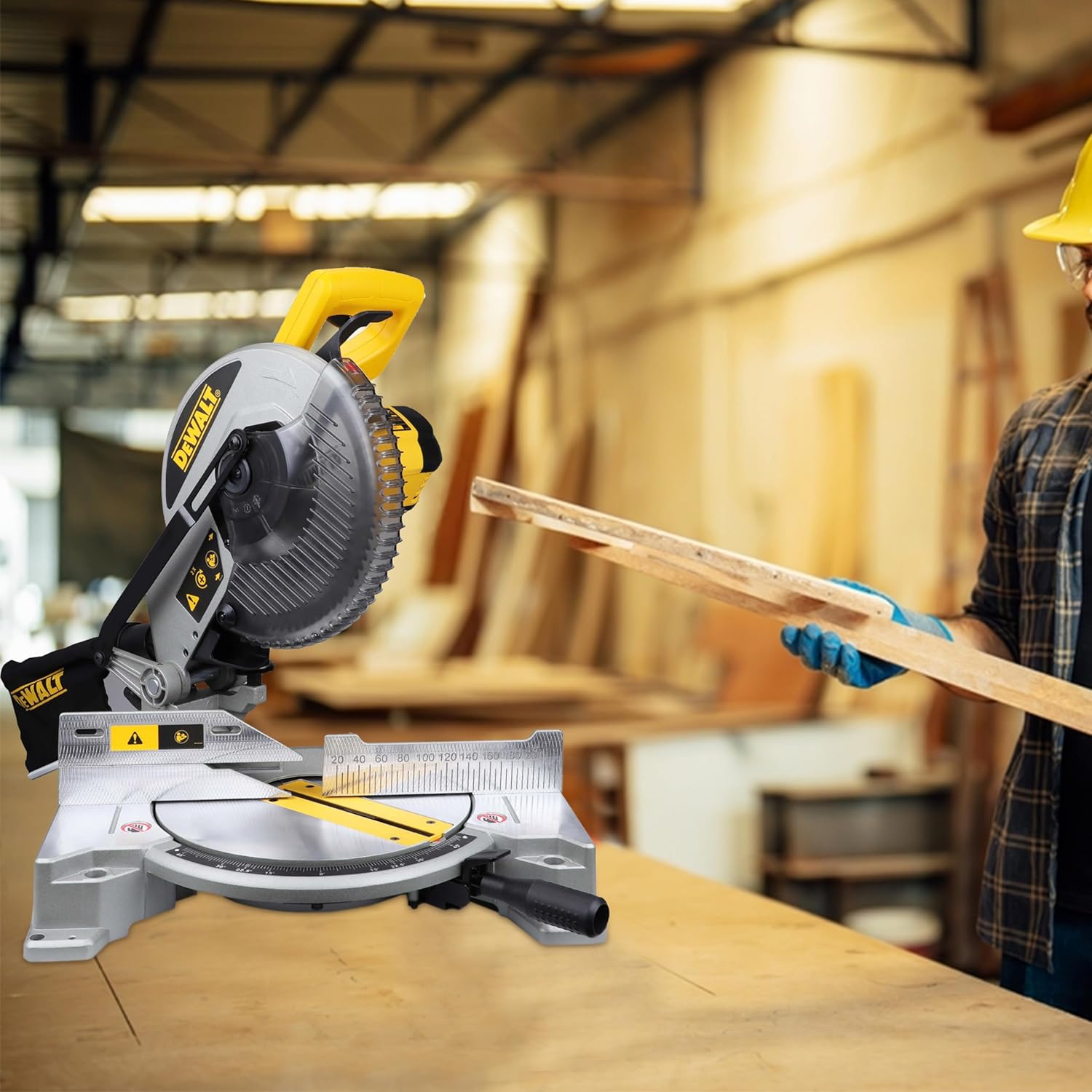 DEWALT DW714-IN 10(254 mm) Corded Compound Mitre Saw With 80T TCT Alu. Blade, 1650W Univ. Motor, 4600 RPM, Max. Cross-cut Capacity 90 Deg. 130 mm, Ideal For Cutting Wood & Tiles, Horizontal D-Handle