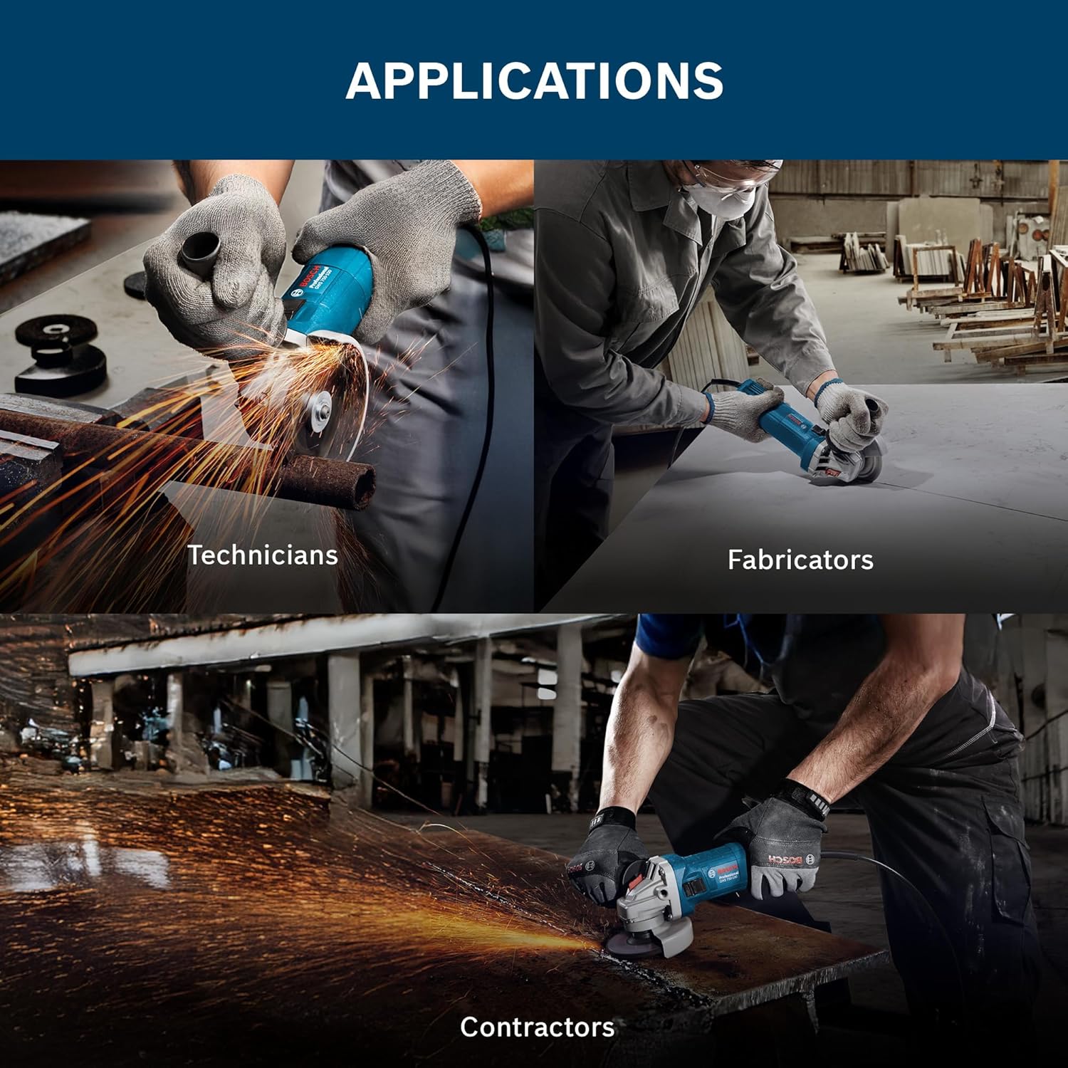 BOSCH GWS 750-100 Angle Grinder (750W, 100mm Disc, 11,000 RPM) with Anti-Rotation Guard, Slim Ergonomic Design & Accessories