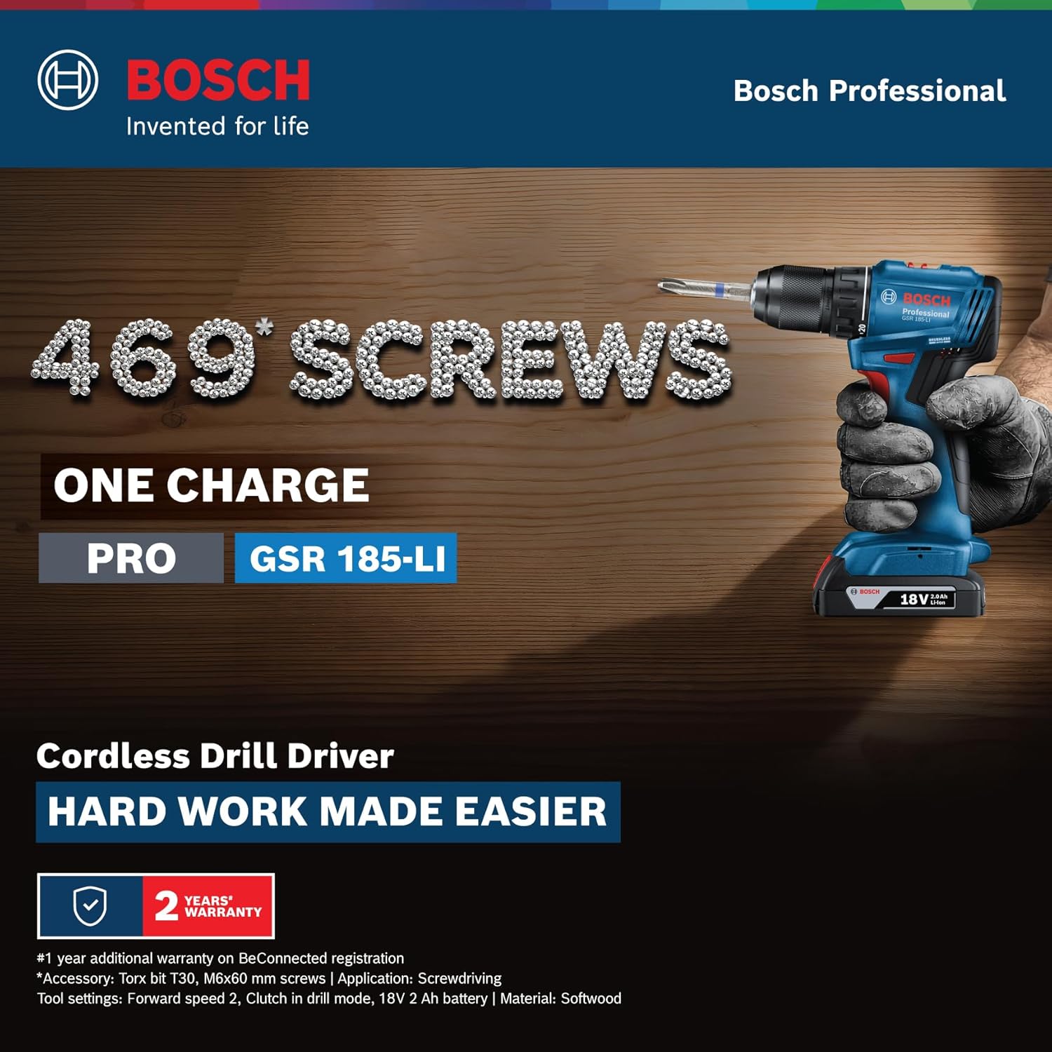 BOSCH GSR 185-Li Professional Kit | Brushless Motor