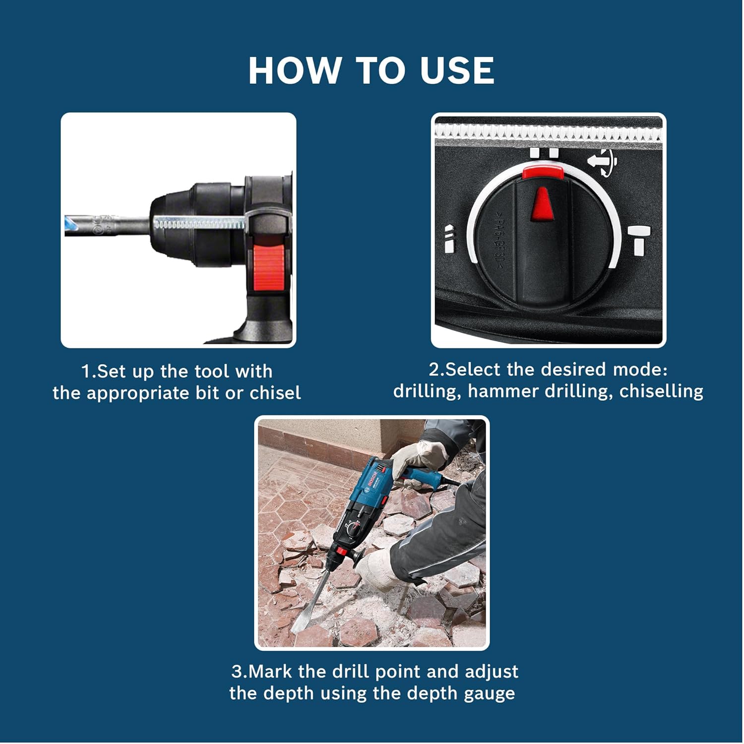 BOSCH GBH 2-28 DV Professional Rotary Hammer – SDS Plus | 850 W | SDS Plus Tool Holder | Rated Speed 0-1300 rpm | Impact Rate 0-5100 BPM | Impact energy 3.2 J| Active Vibration Control | 1 Yr Warranty