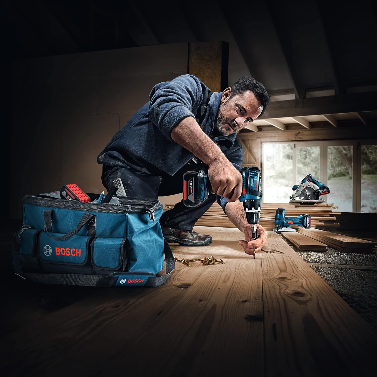 BOSCH Professional Tool Bag, Large – 55 x 35 x 35 cm Heavy-Duty Nylon Bag for Corded, Cordless & Hand Tools, Waterproof with 4 Compartments, 1.75kg Capacity, 6 Months Warranty