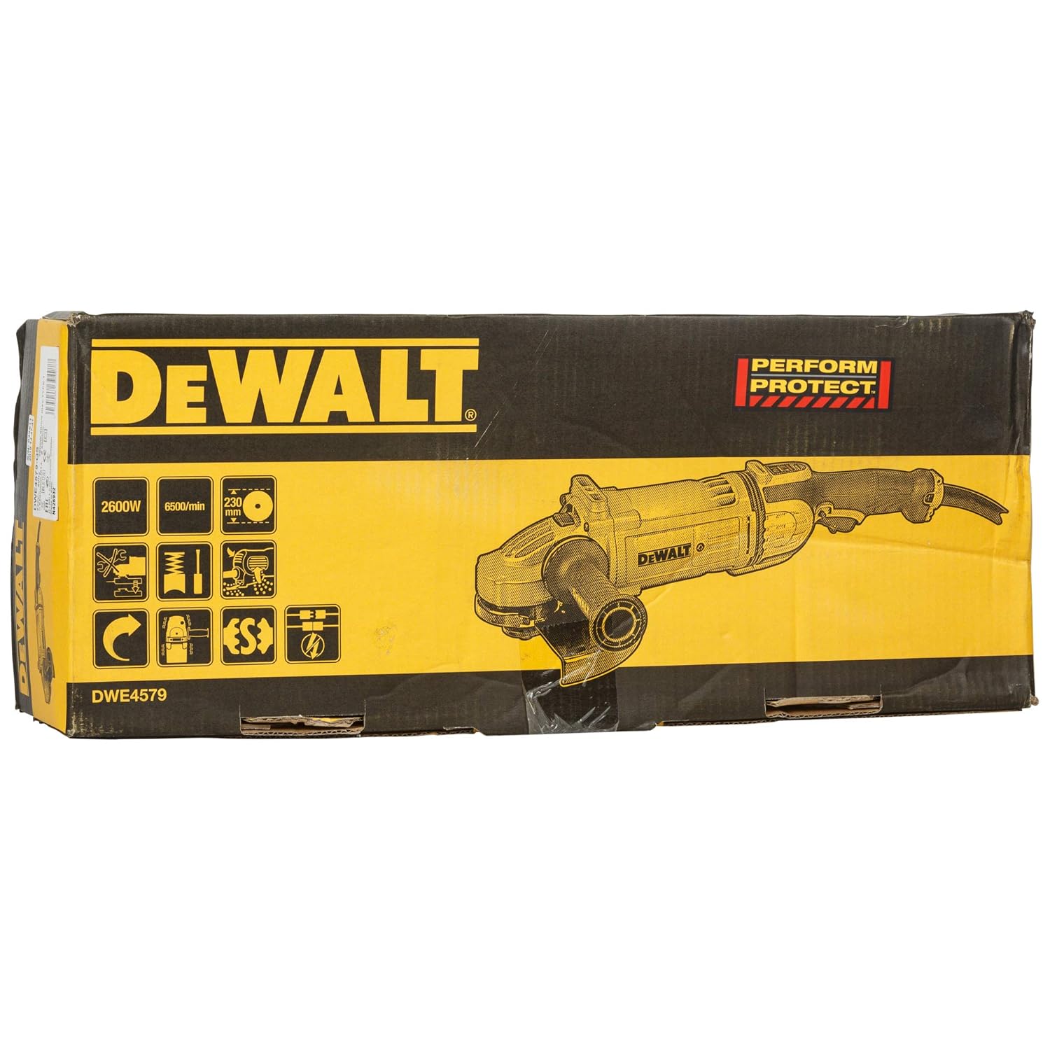 DEWALT DWE4579-QS 2600W 230mm Large Angle Grinder with DES Techology and Innovative Anti Vibration System- Perform and Protect Shield