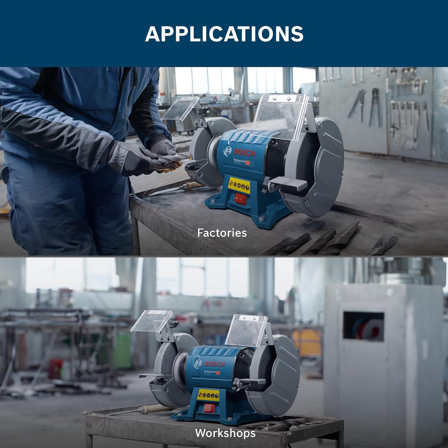 BOSCH GBG 60-20 Heavy Duty Double Wheeled Bench Grinder | 600 W | Die-Cast Aluminium Housing with Ball Bearings | Rated Speed 3600 rpm | 200 mm Grinding Disc| Professional Power Tool | 1 Yr Warranty