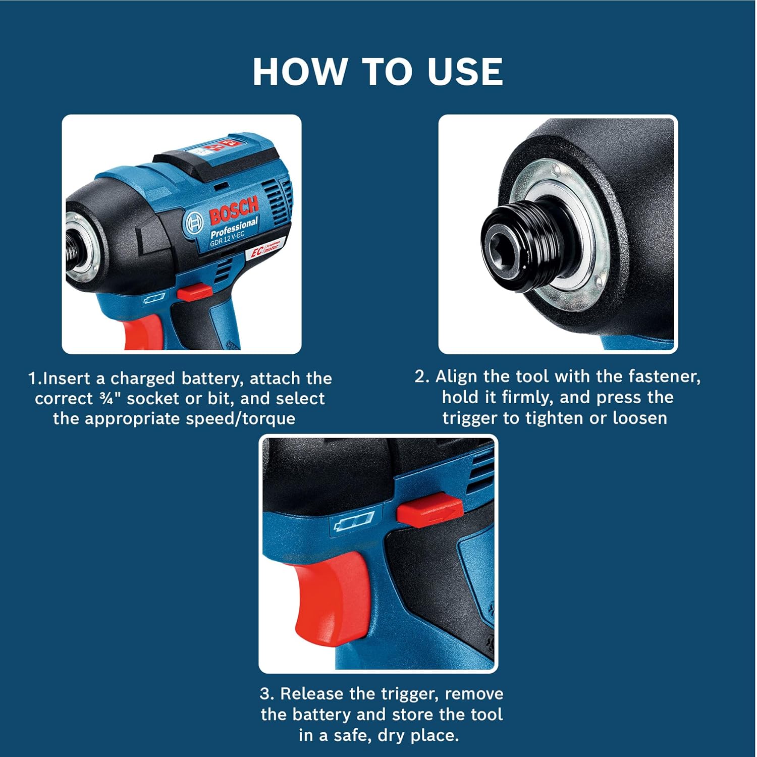 BOSCH Professional GDR12 V-EC Cordless Impact Driver, 0-3100 bpm, Heavy Duty Cordless Impact Driver, Brushless Motor, Speed Selection, 110 Nm