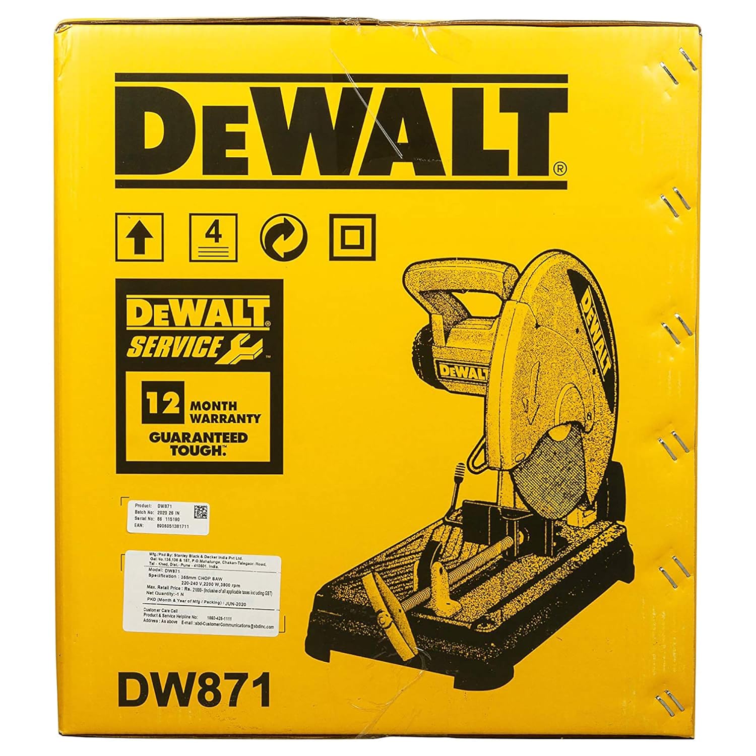 Dewalt DW871-IN 2200 Watt 355mm Corded Electric Heavy Duty Chop Saw with Wheel Included