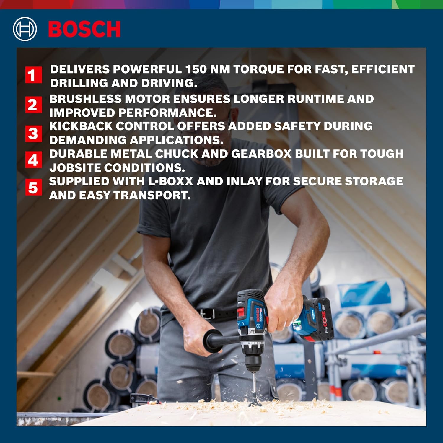 Bosch GSB 18V-150 C Heavy Duty BITURBO Cordless Impact Drill, Brushless Motor
