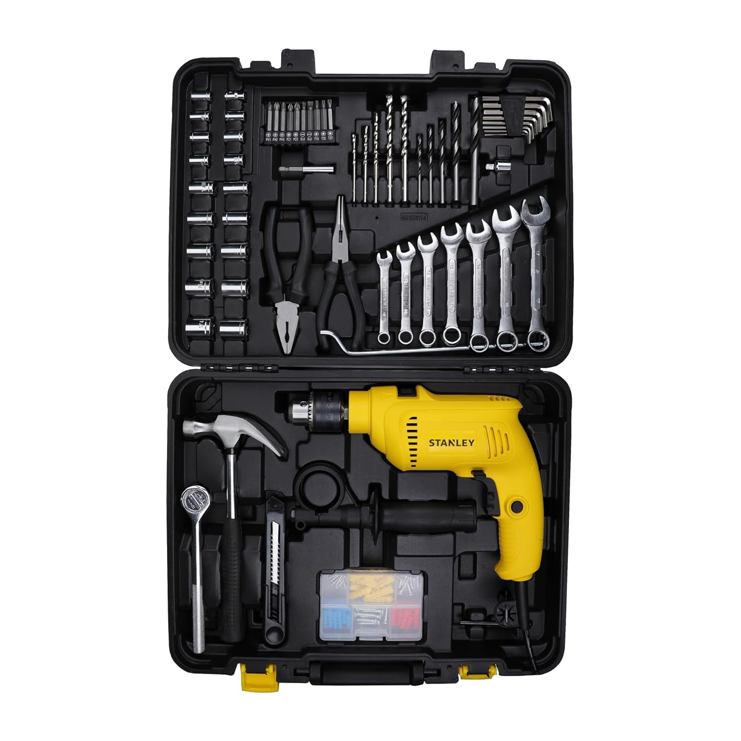 STANLEY SDH600KM-IN 600W 13mm Drill Machine with Mechanical Toolkit for Home, DIY & Professional Use (120-Pieces) – Includes Hammer Drill, Hammer & Measurement Tape, 1 Year Warranty