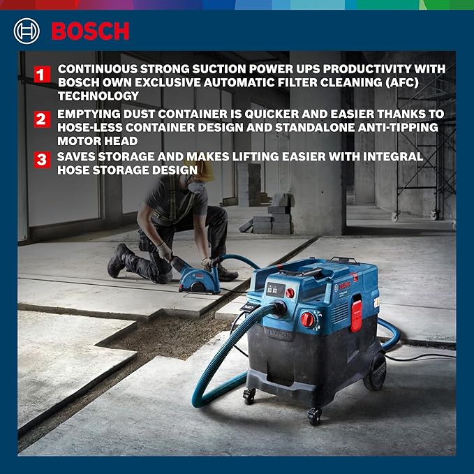 BOSCH Gas 400 A Professional All-Purpose Extractor with Powerful Suction, Automatic Filter Cleaning, Easy Dust Disposal & Integrated Hose Storage, 1 Year Warranty
