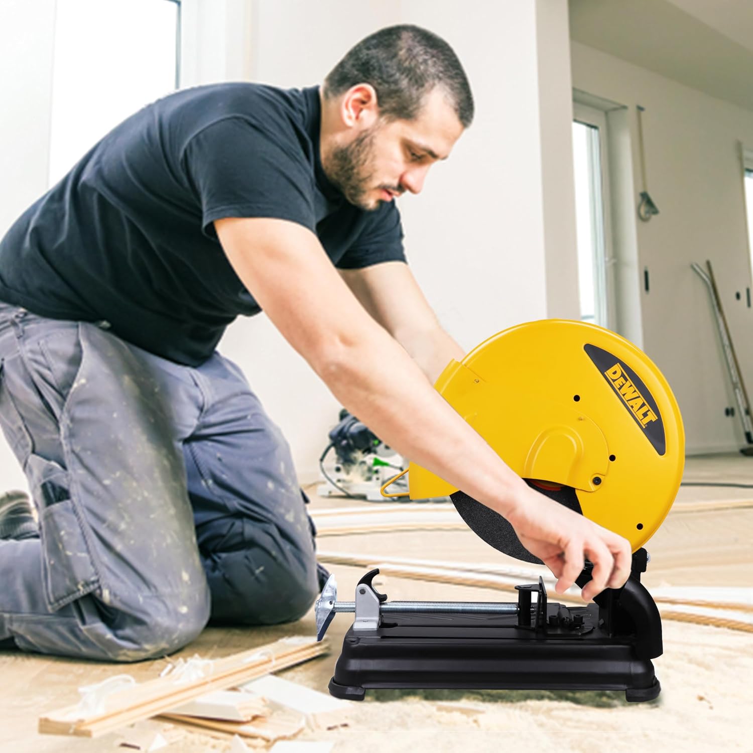 DEWALT D28870-IN 2200 Watt 355mm Heavy Duty Chop Saw with wheel included, Corded Electric