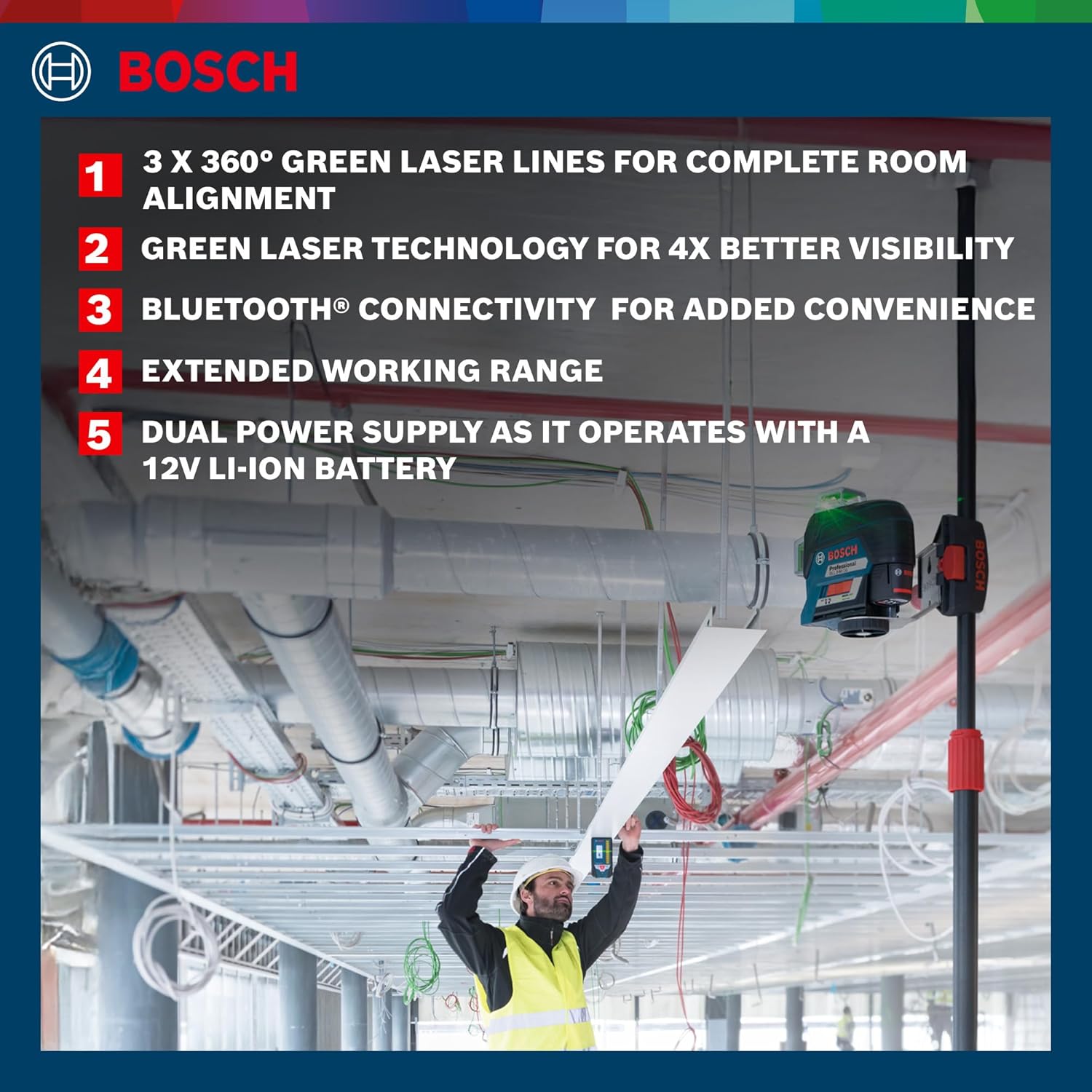 Bosch Professional GLL 3-80 CG Line Laser with Bluetooth – 30m Range – 120m Range with receiver