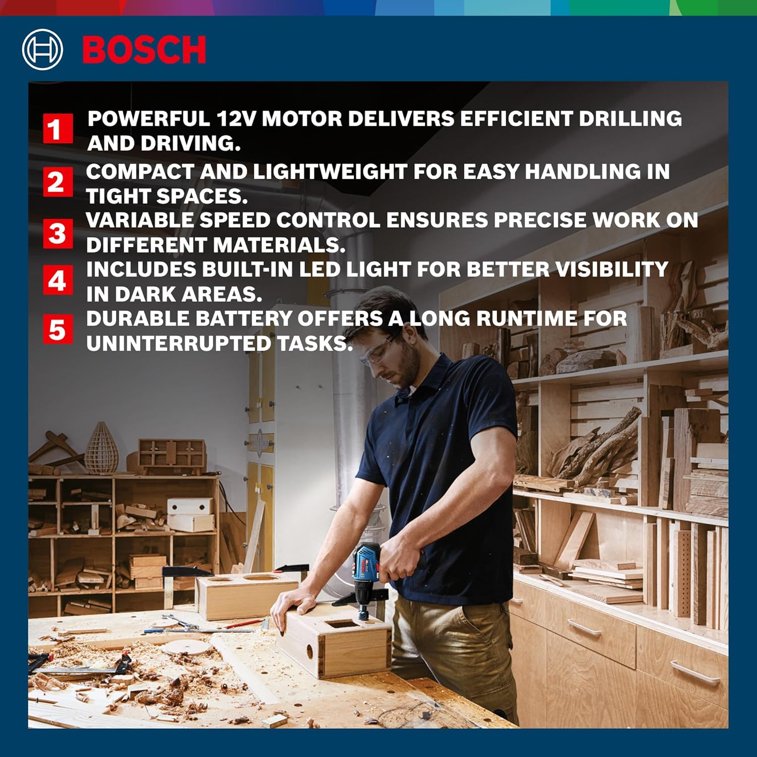 Bosch GSR 12V-30 Heavy Duty Cordless Drill Driver, Brushless Motor,12V, Variable Speed, 10mm Chuck, 0.72 Kg (12V Batteries and Chargers sold separately)