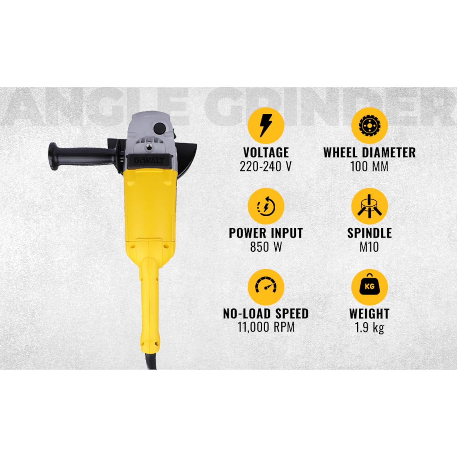 DEWALT DW801-IN, 850W, 4” (100mm) Heavy Duty Angle Grinder Engineered For Heavy Duty Applications with Spindle Lock and Toggle switch, 2 Year Warranty
