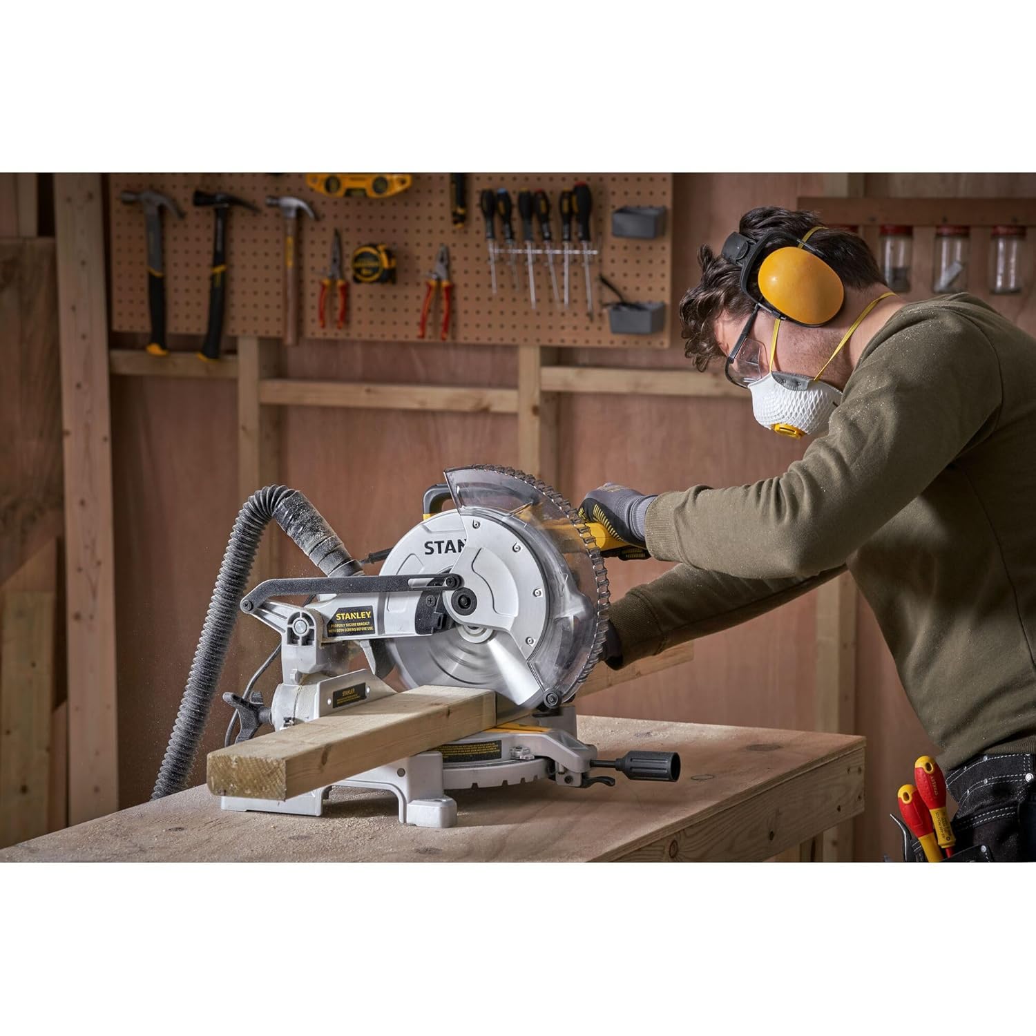 STANLEY SM16-IN 1650W 10 Compound Mitre Saw, 4800 RPM, Compact Size and Lightweight 254mm Blade Diameter+ 1 Year Warranty, (Yellow and Black)