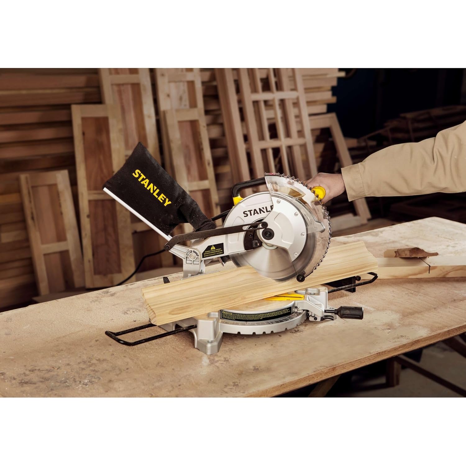 STANLEY SM16-IN 1650W 10 Compound Mitre Saw, 4800 RPM, Compact Size and Lightweight 254mm Blade Diameter+ 1 Year Warranty, (Yellow and Black)