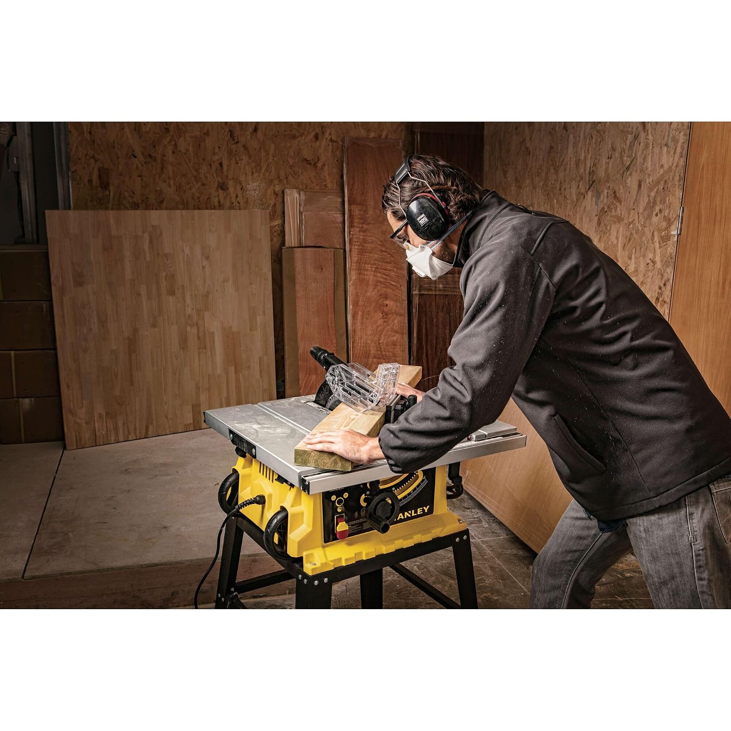 STANLEY SST1801-IN 1800W 254mm Table Saw With Frame, For Heavy-Duty Applications & Cutting Plywood, 150-hours Runtime, Compatible with 10” Cutting Blades, 1 Year Warranty, Yellow and Black