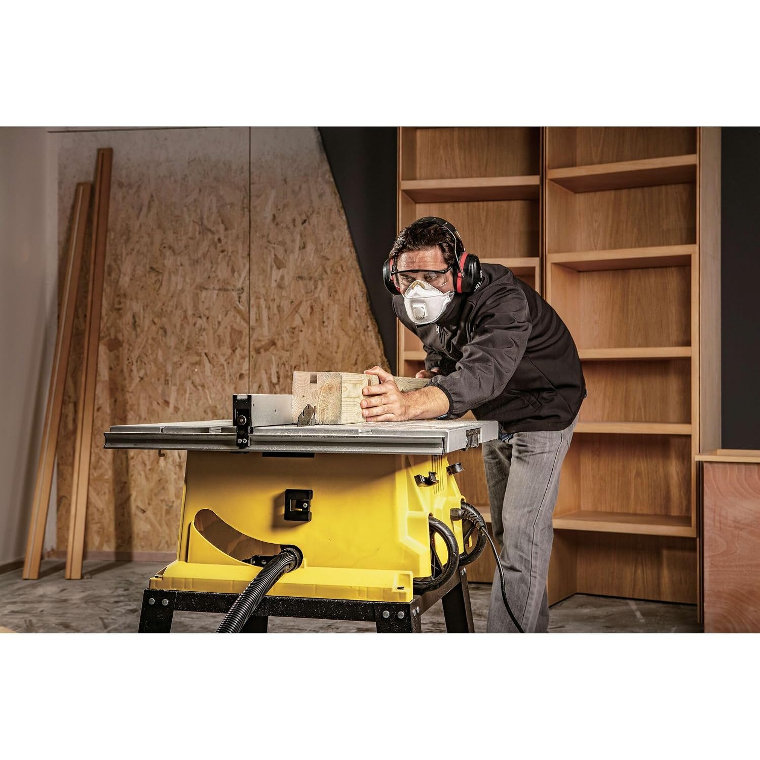 STANLEY SST1801-IN 1800W 254mm Table Saw With Frame, For Heavy-Duty Applications & Cutting Plywood, 150-hours Runtime, Compatible with 10” Cutting Blades, 1 Year Warranty, Yellow and Black