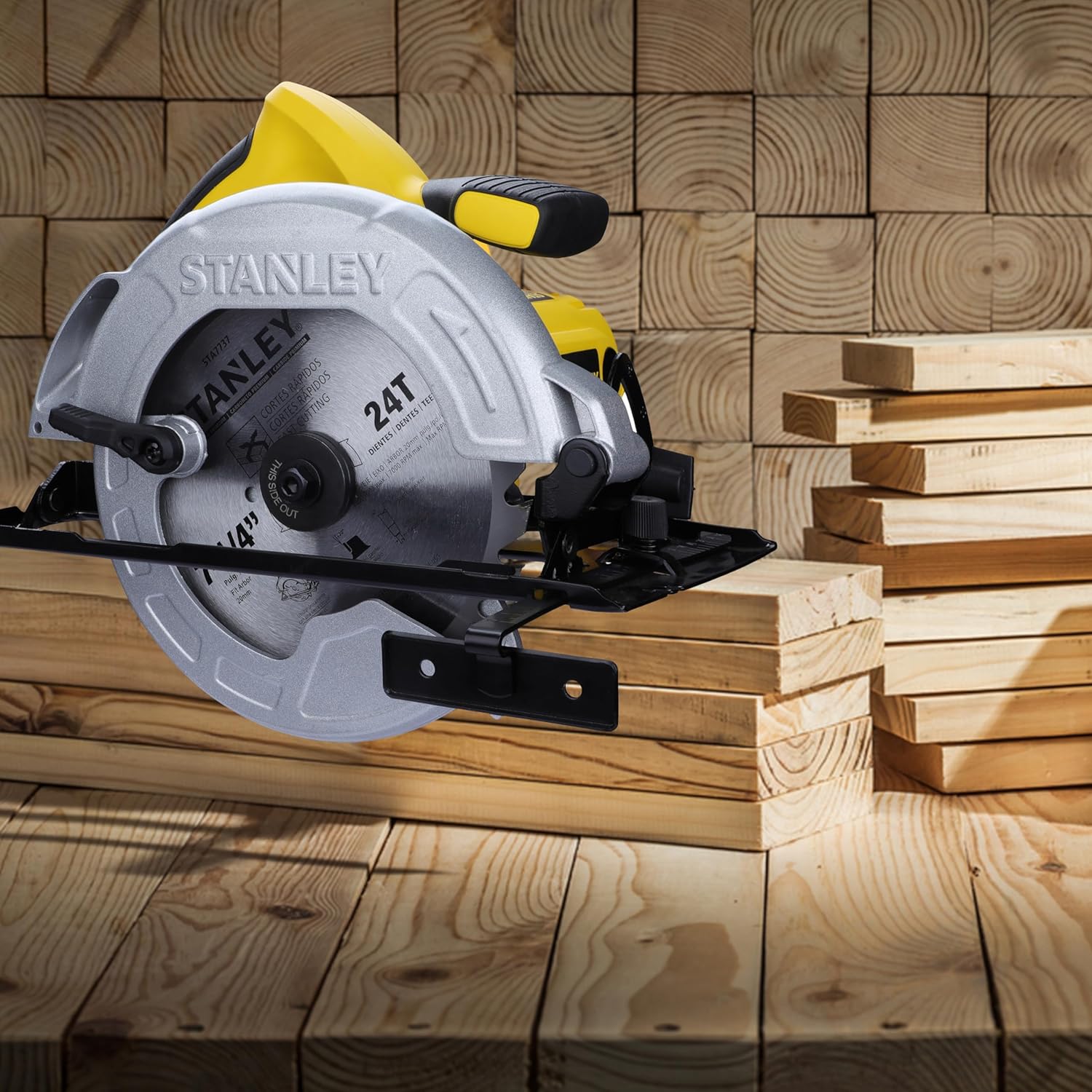 STANLEY SC16-IN 7-14” 1600W 5500 RPM Corded Electric Circular Saw with 24T Blade for Tradesmen & Professional Use, 1 Year Warranty, YELLOW & BLACK