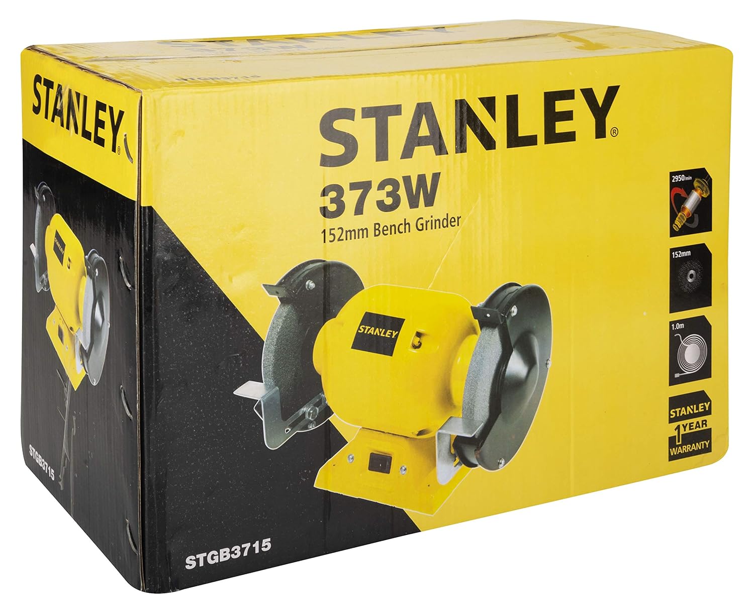 STANLEY STGB3715 373W 152mm Bench Grinder (Yellow) with 2 Eye Shields