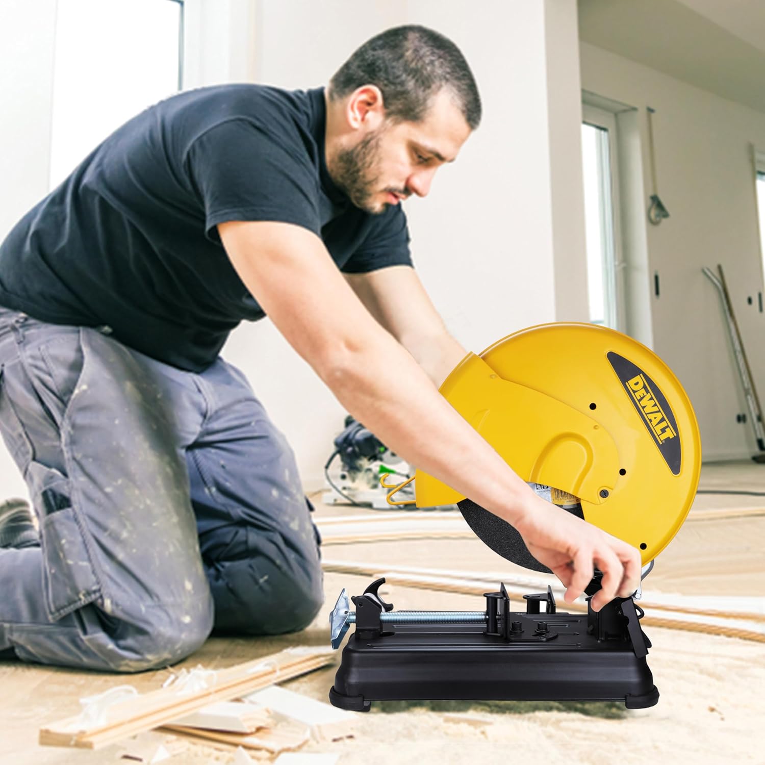 DEWALT D28730-IN 14-inch (355 mm),2300W,3800 Rpm Heavy Duty Chop Saw With Wheel Included For Cutting Metal, Robust Lightweight Aluminium Arm