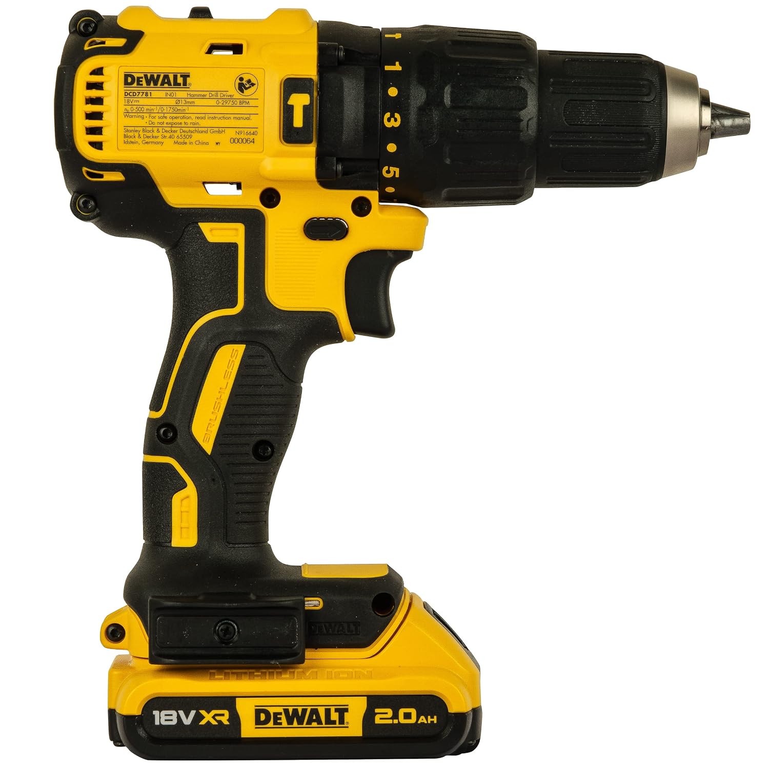 Dewalt Dcd7781D2 18V 13Mm Cordless Compact Brushless Hammer Drill Machine With 2X2.0Ah Li-Ion Batteries
