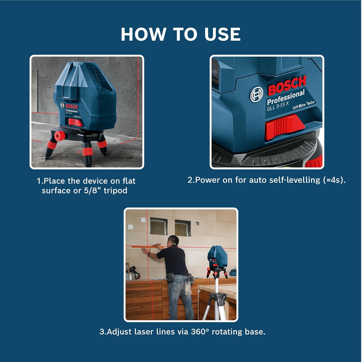 Bosch Professional GLL 3-15X Line Laser, IP54 15m Self Levelling