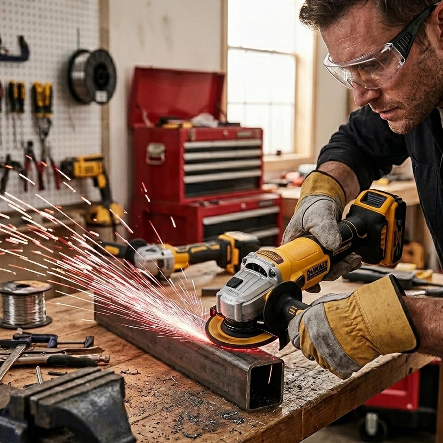 DEWALT DCG407P2T-B1 18V(20V MAX) 100mm (4″) Cordless Brushless Slide Angle Grinder Kit with (2) 5.0 Ah Li-ion Batteries & 1 Charger, 9000 RPM No Load Speed, SIDE HANDLE INCLUDED