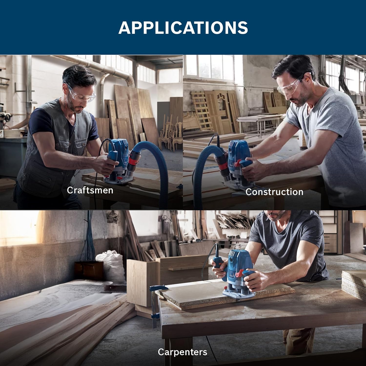 Bosch GOF 130 Corded Electric Router, 1,300W, 8 mm Bit, 28,000 rpm, 40 mm, Variable Speed, Restart Protection, Constant Speed, 3.5 kg + 8 Bosch Accessories,