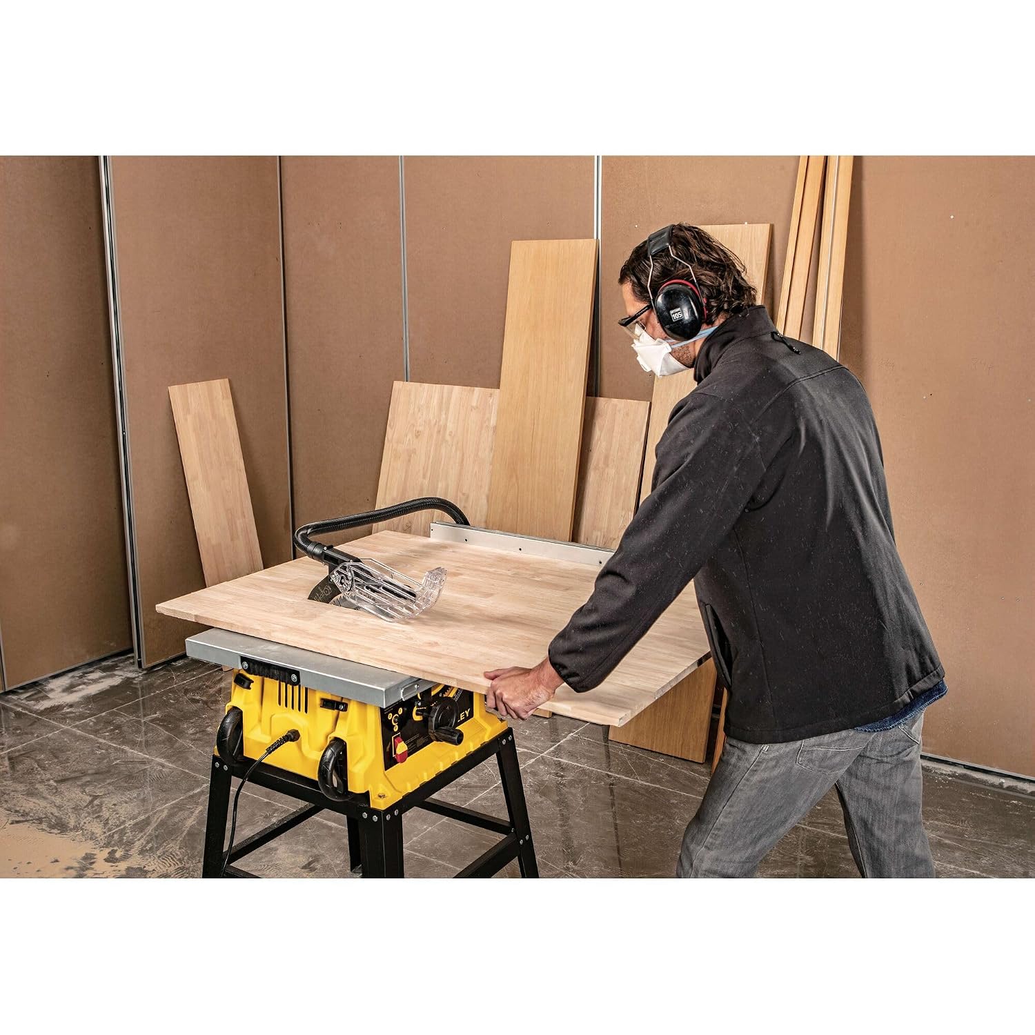 STANLEY SST1801-IN 1800W 254mm Table Saw With Frame, For Heavy-Duty Applications & Cutting Plywood, 150-hours Runtime, Compatible with 10” Cutting Blades, 1 Year Warranty, Yellow and Black