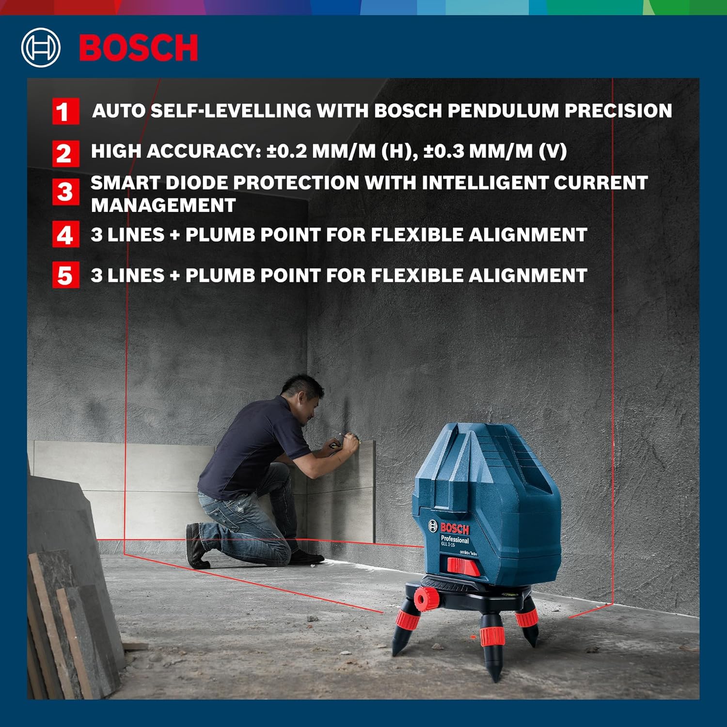 Bosch Professional GLL 3-15X Line Laser, IP54 15m Self Levelling
