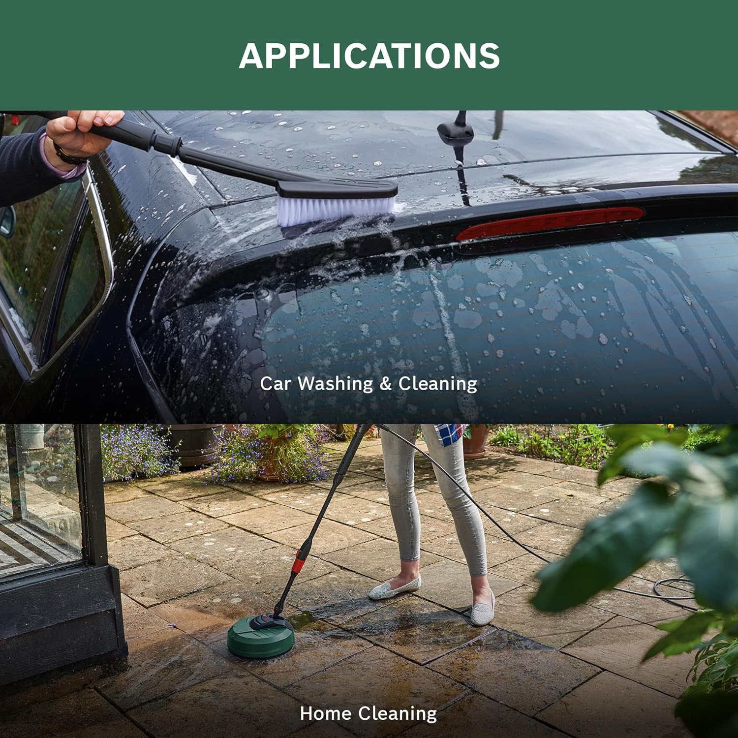 BOSCH Home and Car Cleaning Kit, All-Round Cleaning Kit for Patio and Car, Wash Brush, 90° Nozzle, Patio Cleaner, Reaches Hard-to-Reach Areas, Accessories for Aquatak Pressure washers