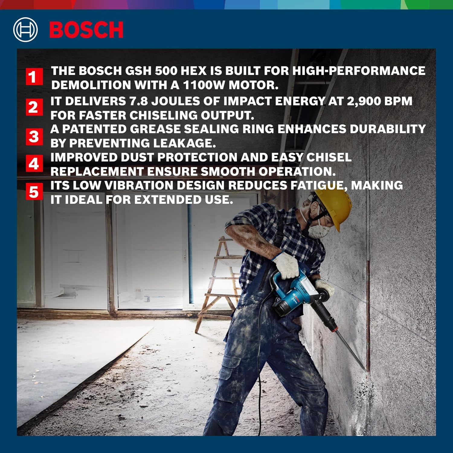 Bosch GSH 500 Corded Electric Demolition Hammer With Hex