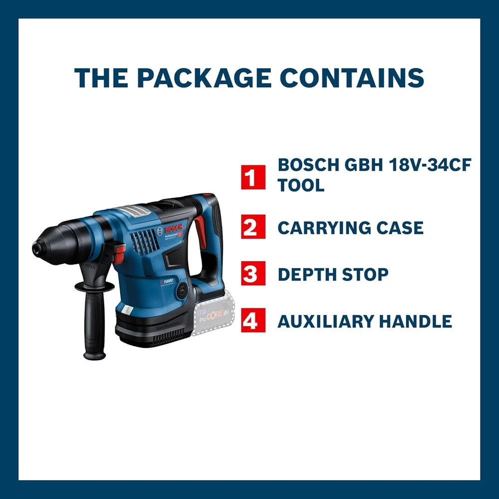 Bosch GBH 18V-34CF Heavy Duty BITURBO Cordless Rotary Hammer with SDS Plus SOLO