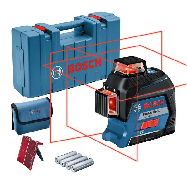 Bosch GLL 3-80 Professional Line Laser Level, 3 x 360° Red Laser Lines, 30m Range